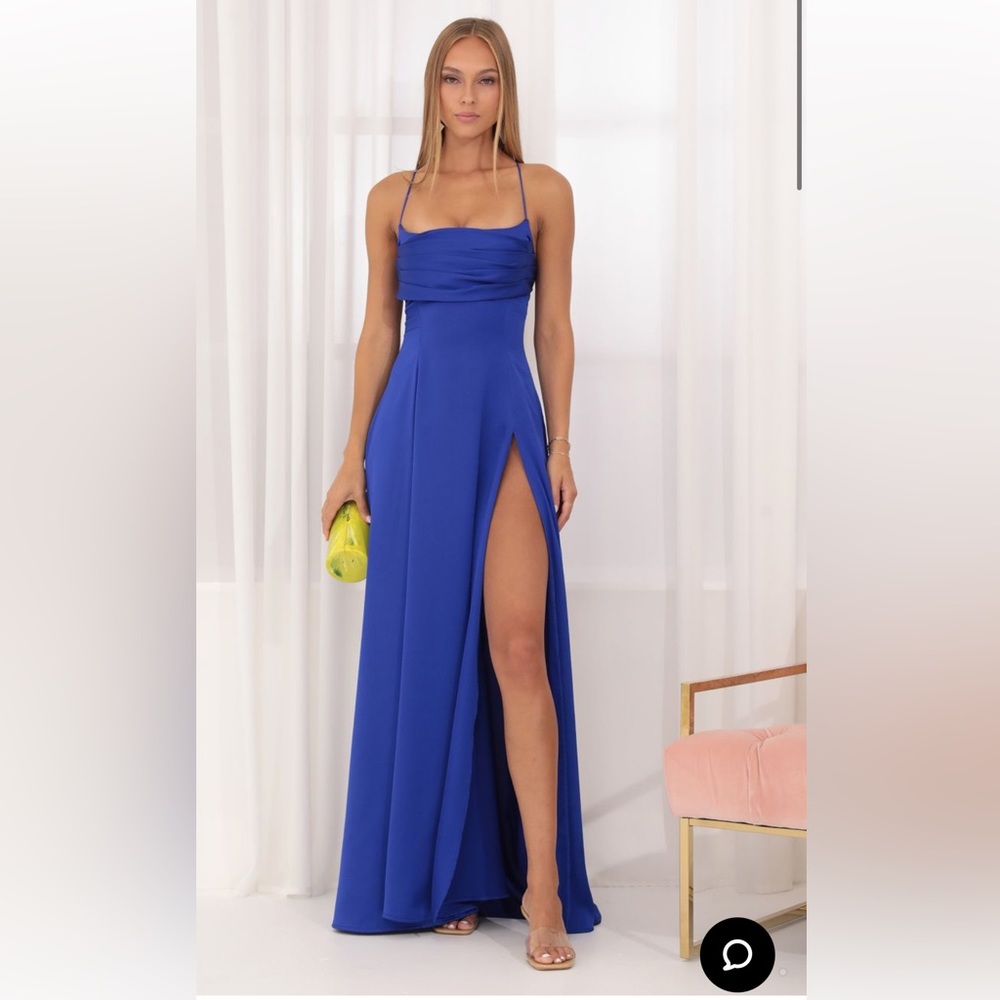 Lucy in the Sky Satin Blue Prom dress